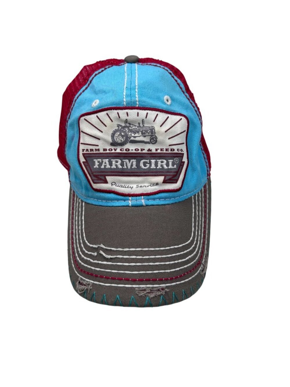 Farm Girl Hat Distressed Casual Outdoors Hook Loop Closure Adjustable